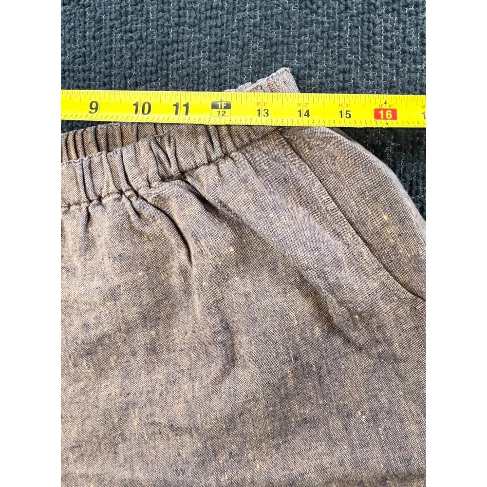 FLAX 100% Linen Cropped Wide Leg Elastic Waist Pants Orange Blue Textured Medium